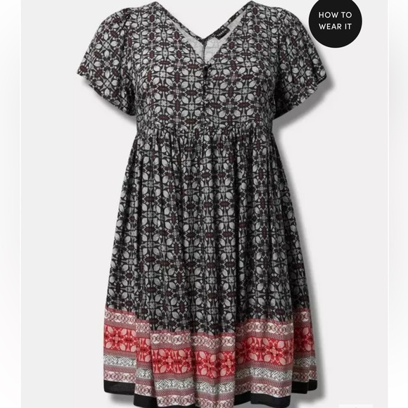 Torrid Mini Challis Short Sleeved Tiered Skater Dress size 1 - Picture 5 of 7